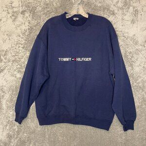 Tommy Hilfiger Men Classic 90s Spellout Logo Crew Neck Pullover Sweatshirt L*